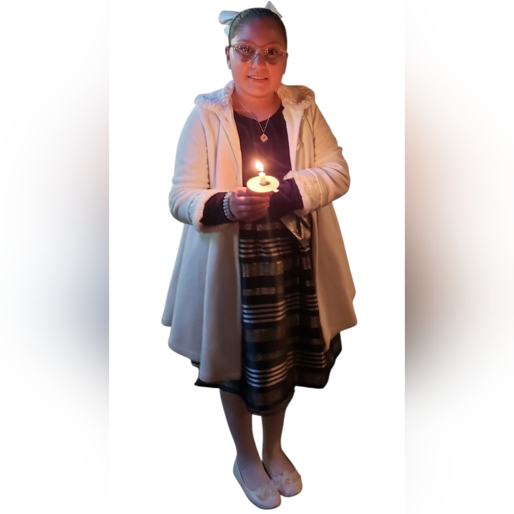 BONNIE JEAN GIRLS BLUE LONG SLEEVED SILVER STRIPED BOW DRESS SIZE 16 Y XXL